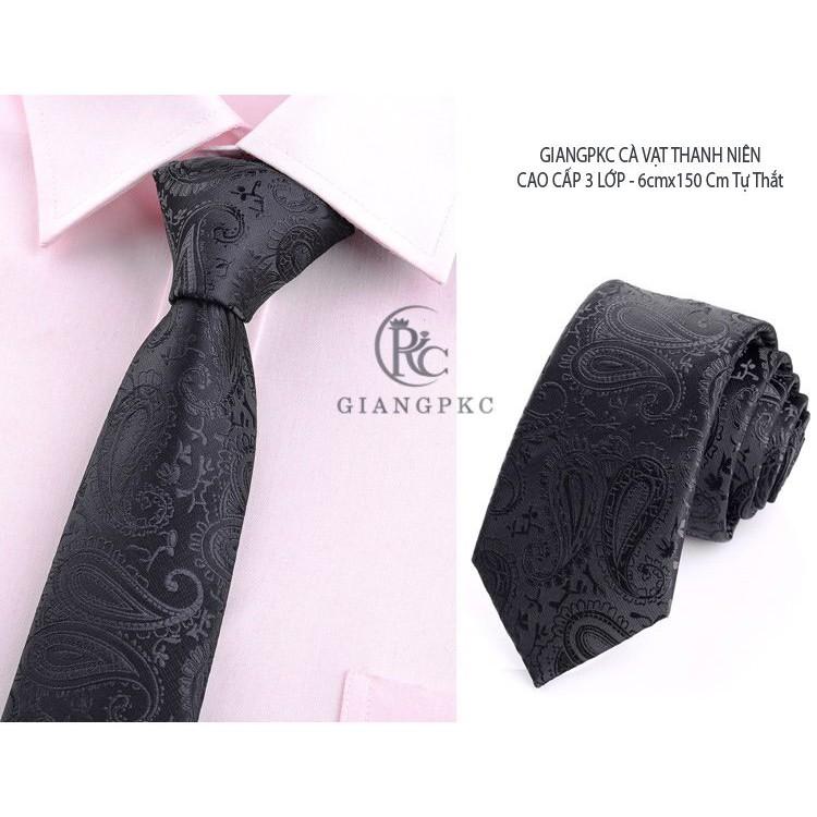 Cà vạt nam chuẩn kiểu dáng hàn quốc ngang 6cm cho thanh niên - Cavat nam chú rể Giangpkc 7-2021 đen hoa văn