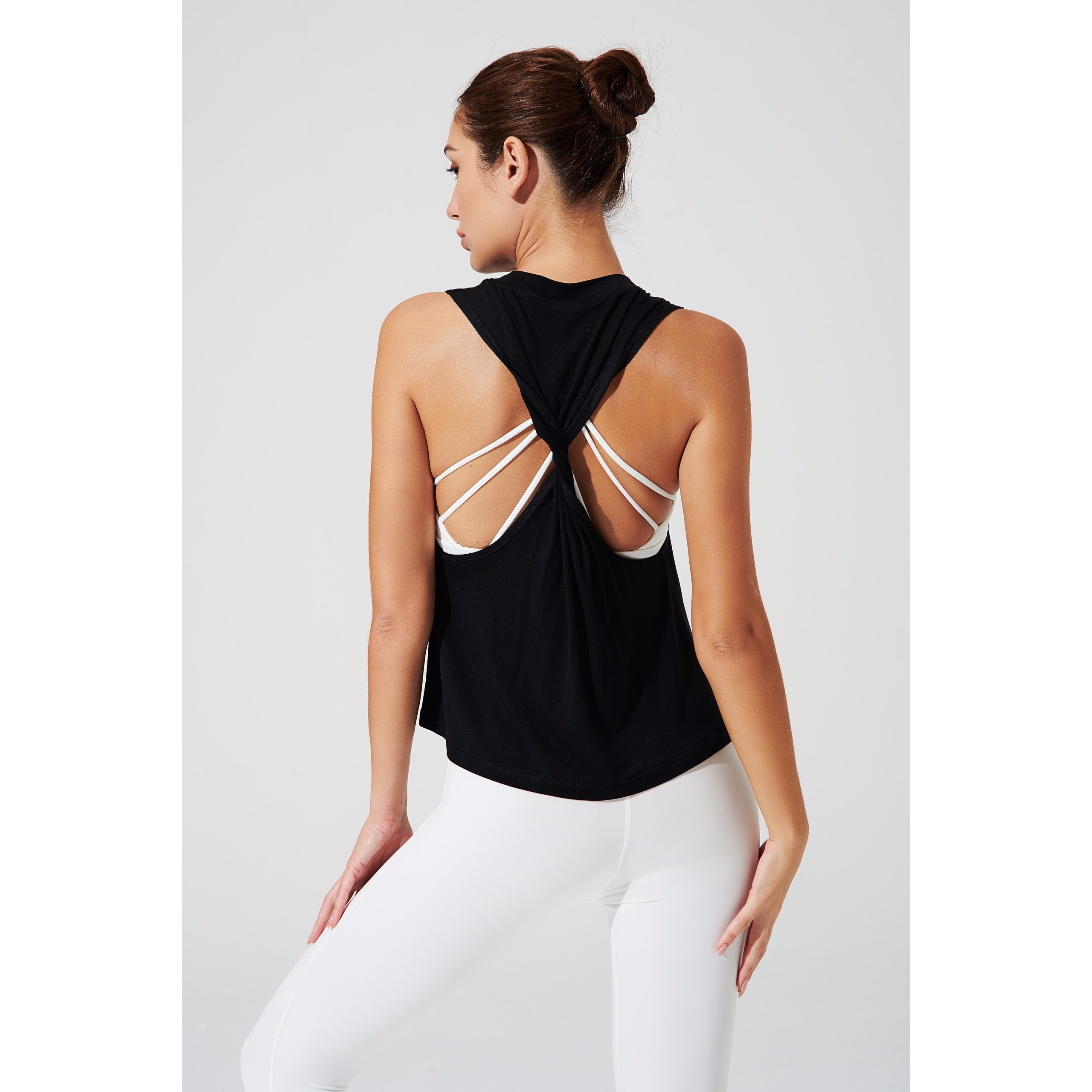 OLABEN Twisted Back Tank Áo Tank Top Yoga Gym Xoắn Lưng Nữ