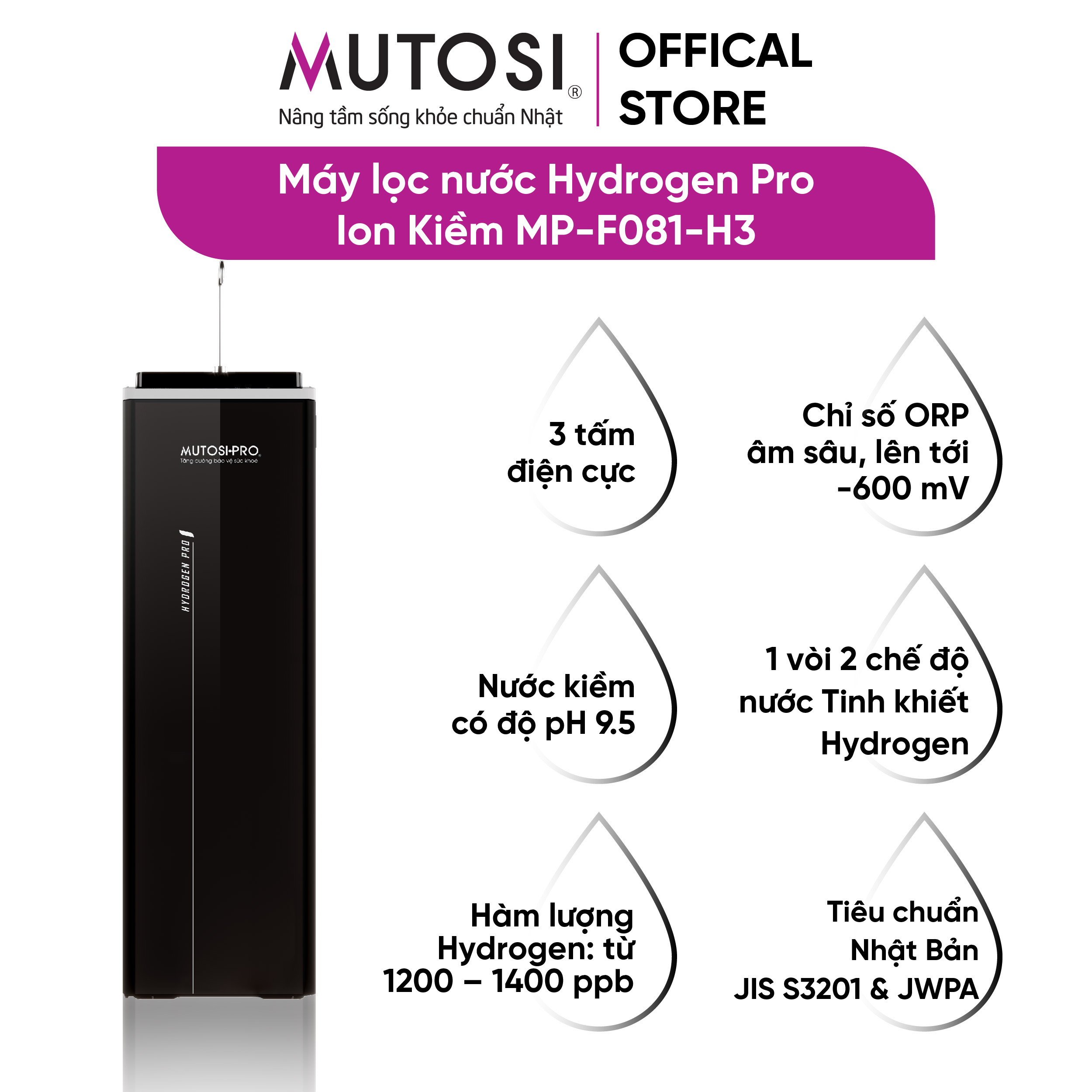 Máy lọc nước Hydrogen Pro Ion Kiềm Mutosi MP-F081-H3 - Hàng chính hãng