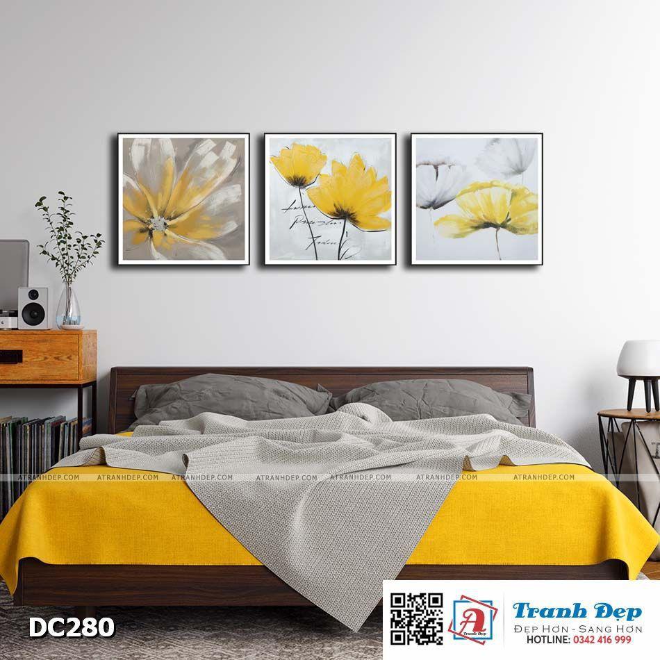 Bộ 3 tranh canvas treo tường Decor Họa tiết hoa vàng - DC280
