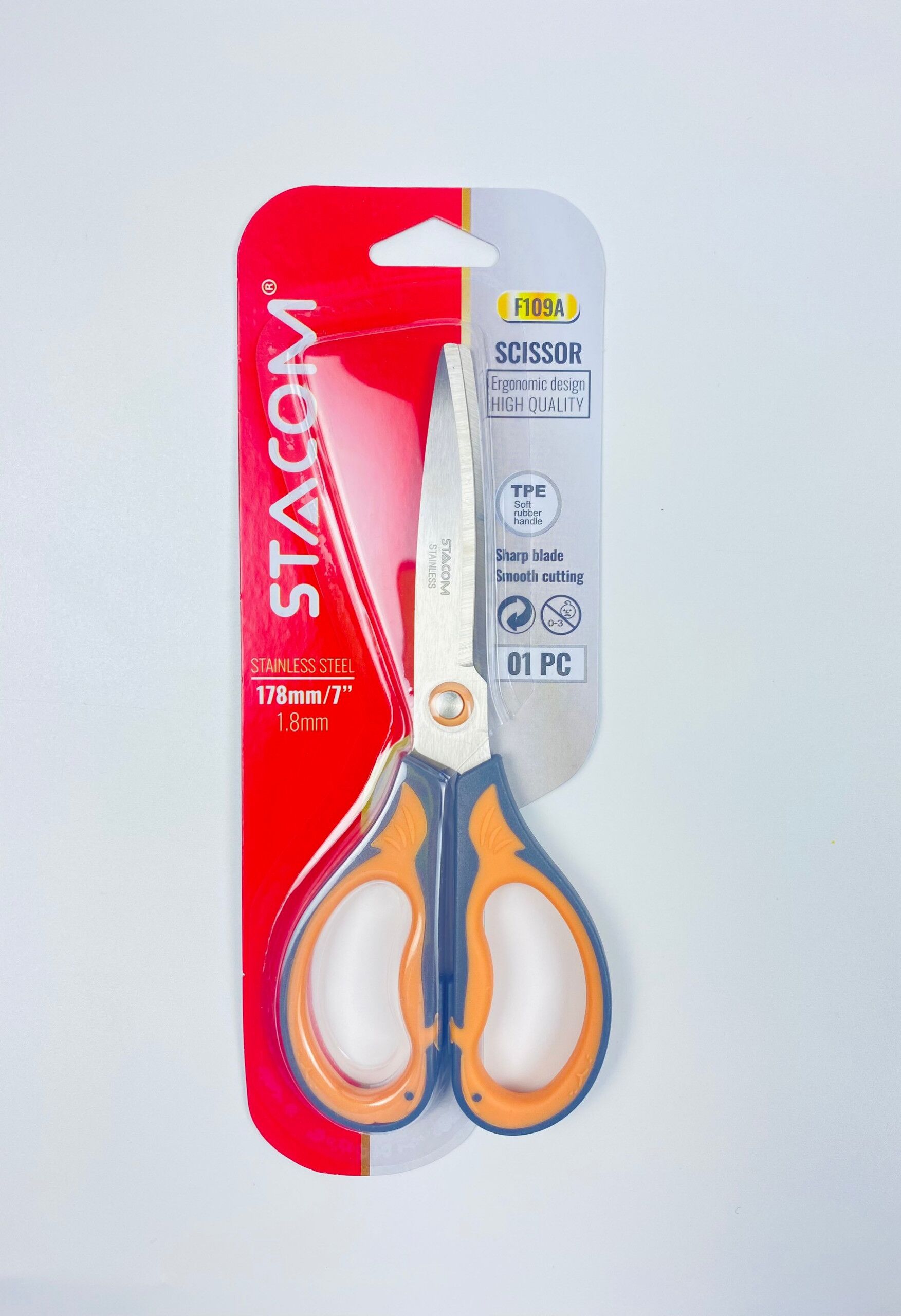 Kéo cắt giấy 178mm - 7'' Stacom cán nhựa cao cấp, lưỡi thép không gỉ F109A