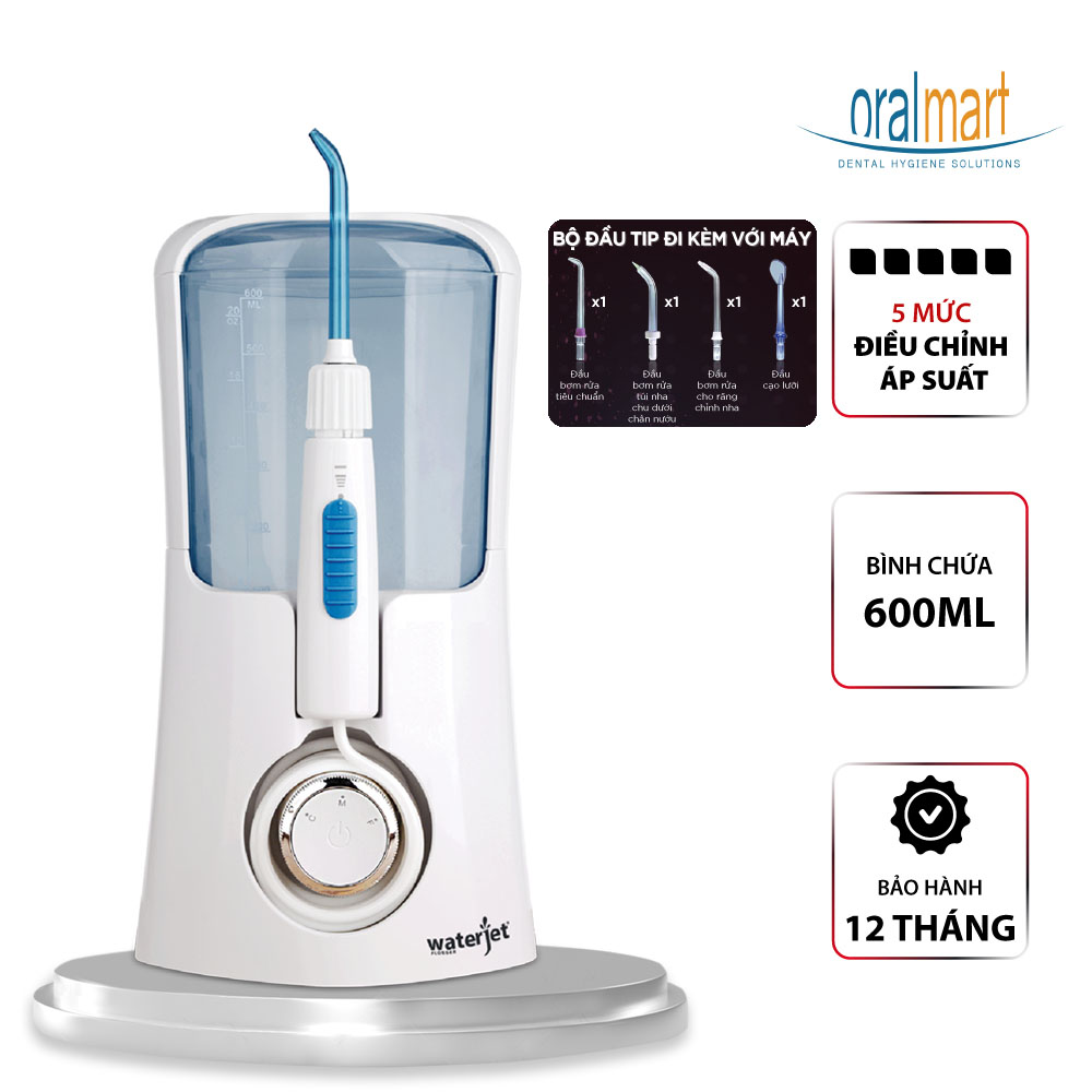 Máy tăm nước cá nhân WaterJet Flosser Slim (4 đầu tăm, dùng được cho người niềng răng, có đầu cạo lưỡi)