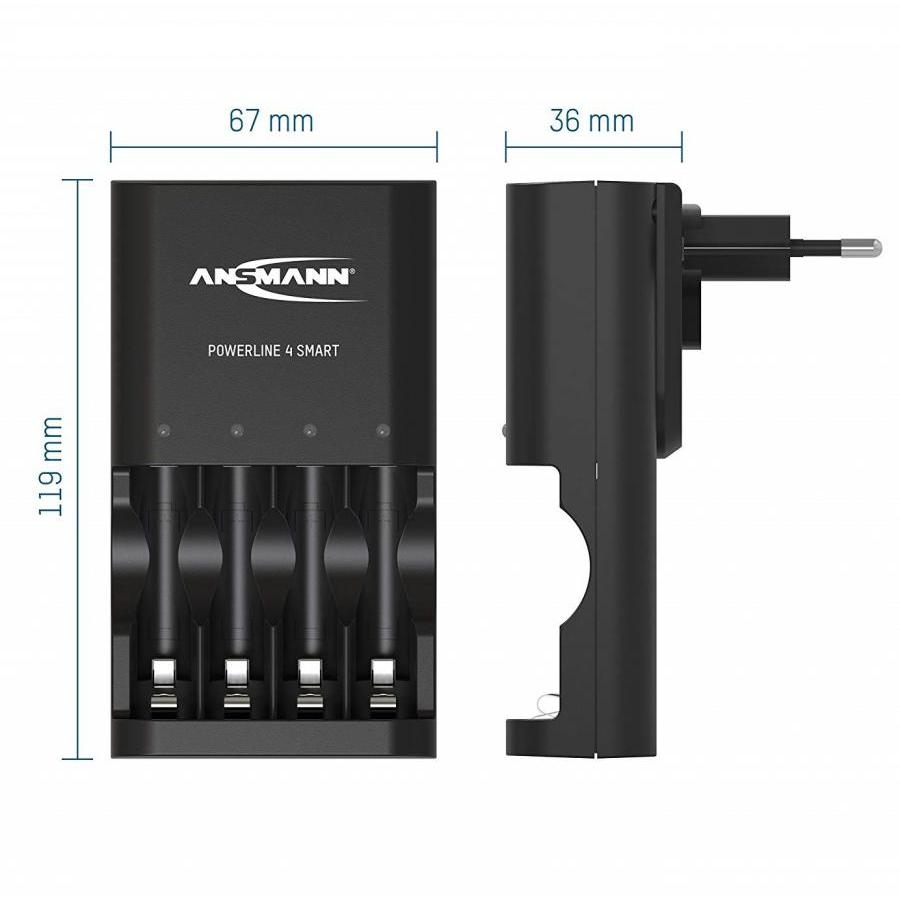 Combo Bộ sạc ANSMANN POWERLINE 4 Smart kèm 4 pin AA-2100mAh - Hàng Nhập Khẩu