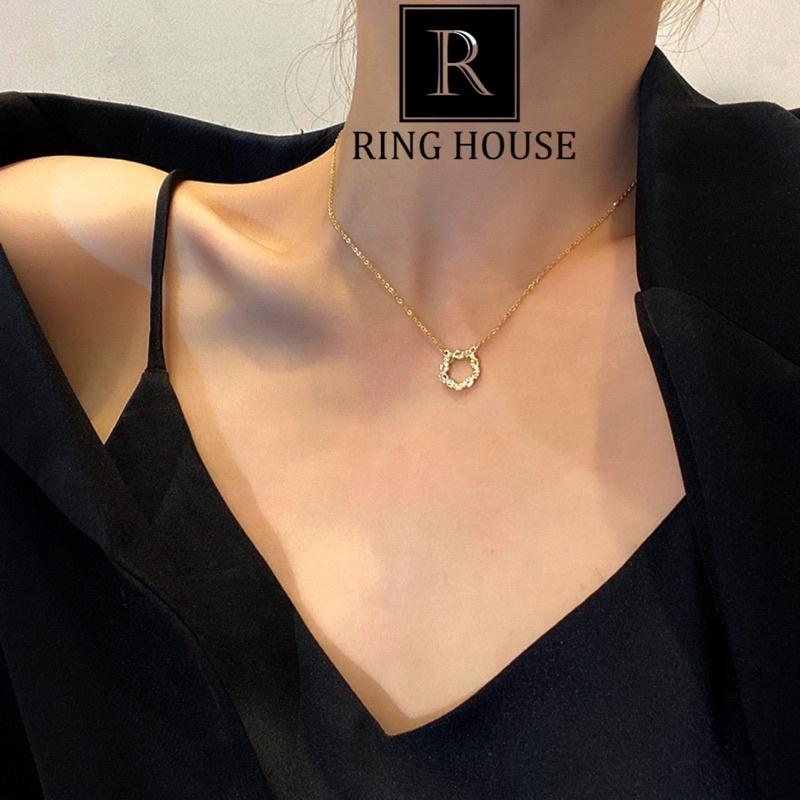 Dây chuyền vòng cổ nữ titan không đen mặt vòng tròn đơn giản đẹp Ring House