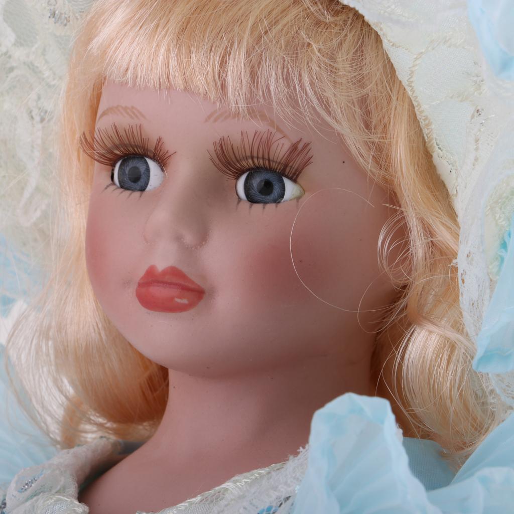 40cm Victorian Porcelain Doll Action Figures Decoration in Light Blue Dress