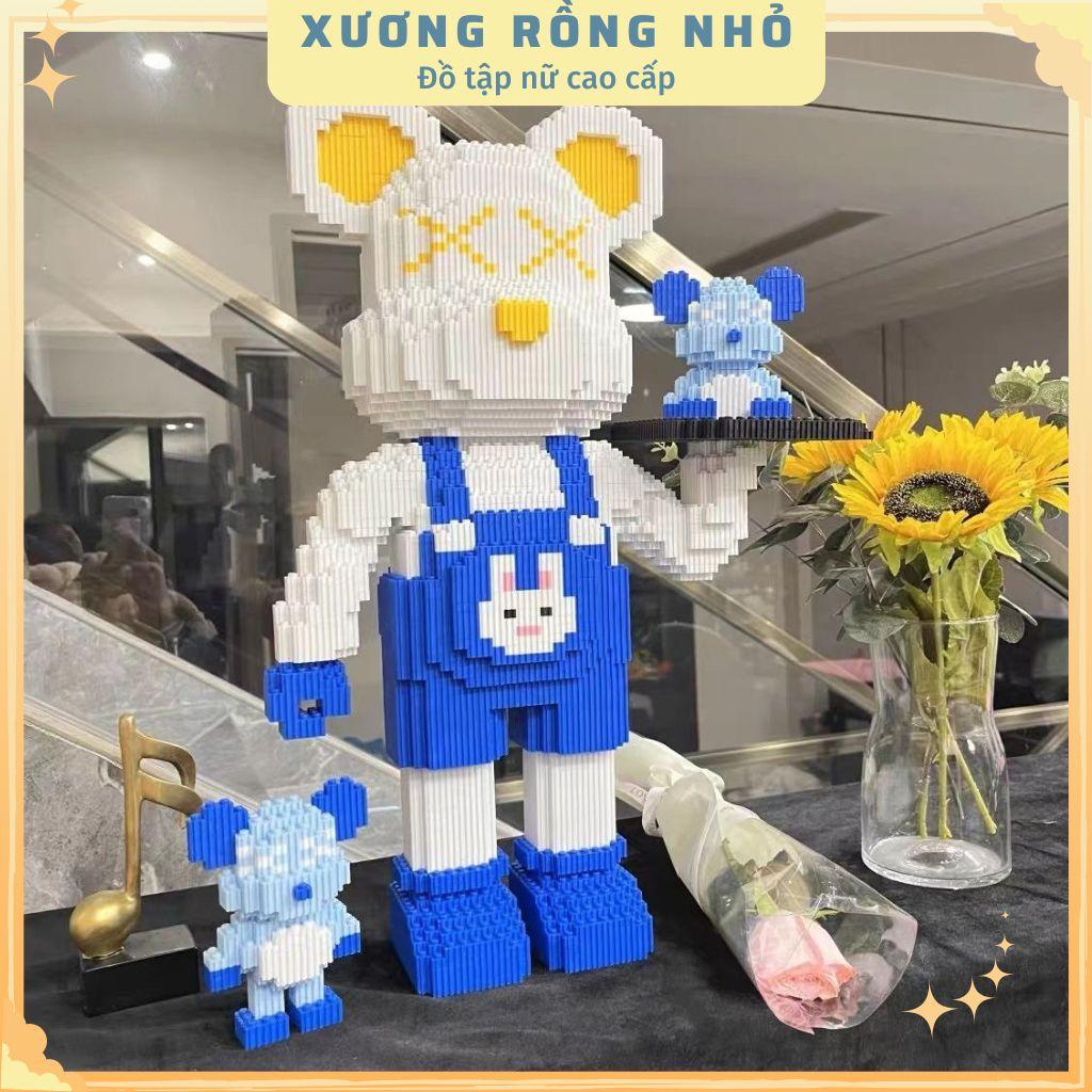 Mô hình lắp ráp gấu bearbrick bê khay 50cm kèm 2 mô hình mini gấu - Mô hình gấu breabrick size đại