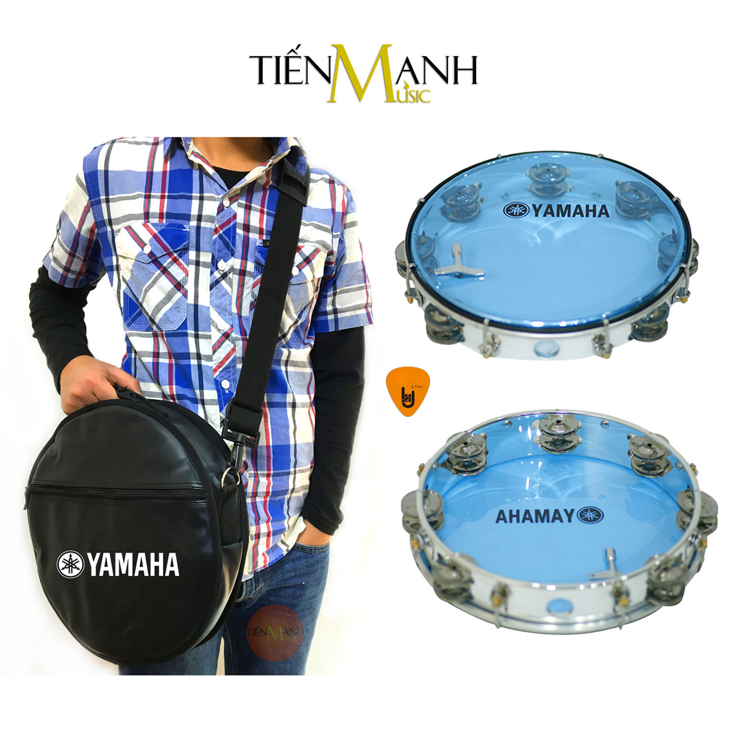 Combo Trống Lắc Tay Và Bao Đựng Lục Lạc Gõ Bo Tambourine Yamaha MT6-102B - Kèm móng gẩy
