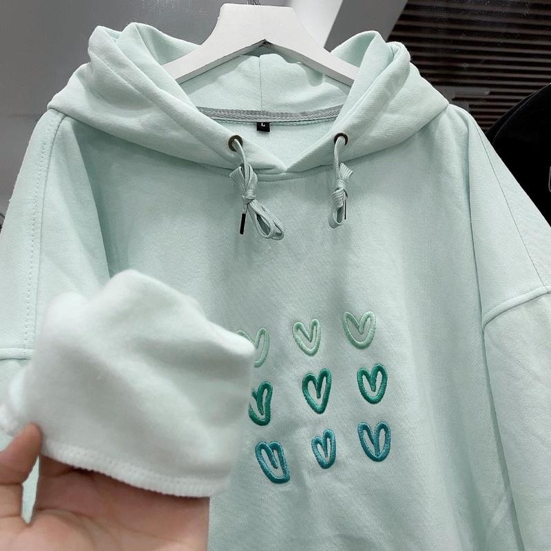 Áo hoodie nỉ xanh mint trái tim (ảnh thật)