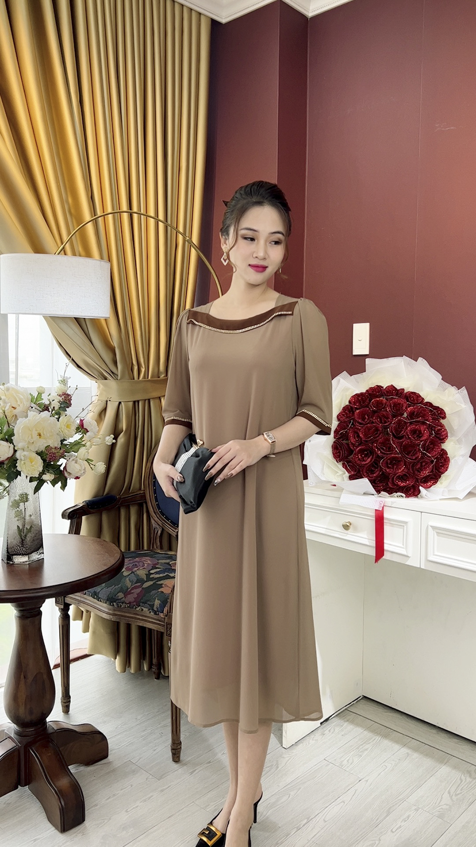 Đầm Trung Niên [ Linh Trà ] (TM 782) Bigsize Màu Sắc Trẻ Trung Tươi Sáng Họa Tiết Sang Trọng Đi Làm Đi Tiệc Cho Mẹ U50