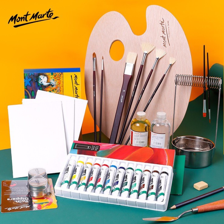 Set Màu Sơn Dầu Oil Paints 12 Cái x 12ml – Mont Marte Oil Paints - Tặng Kèm Hướng Dẫn
