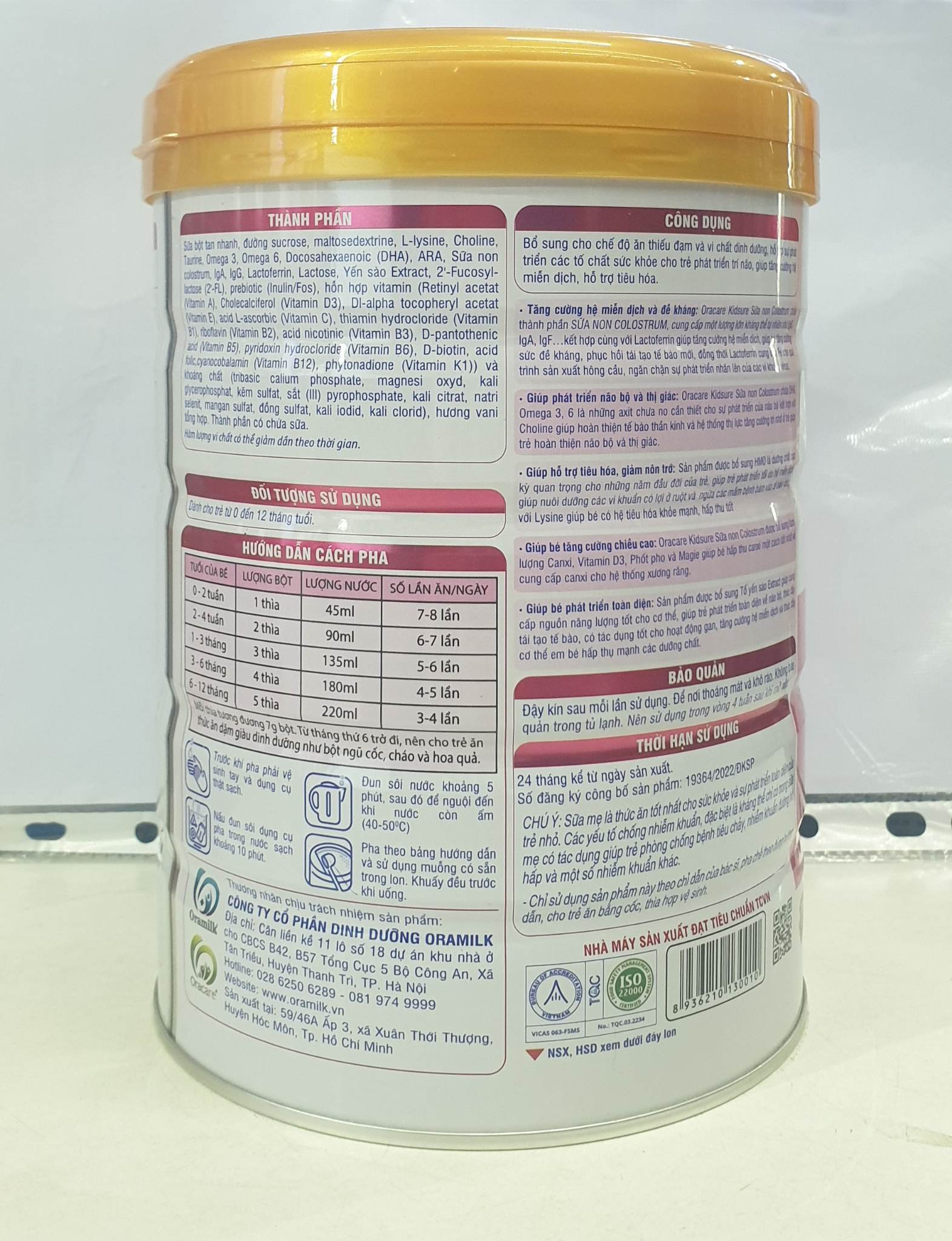Combo 3 lon sữa OraCare Kids Sure lon 400g - Dinh dưỡng cho trẻ sơ sinh và trẻ nhỏ, dành cho bé 0 - 12 tháng tuổi.