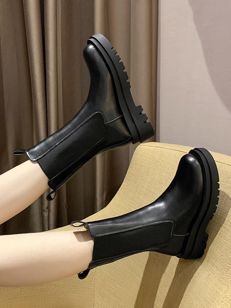 Bốt Nữ Siêu Cổ Chun Cao Cấp Độn Đế - Boots Cổ Cao Thời Trang Hàn Quốc