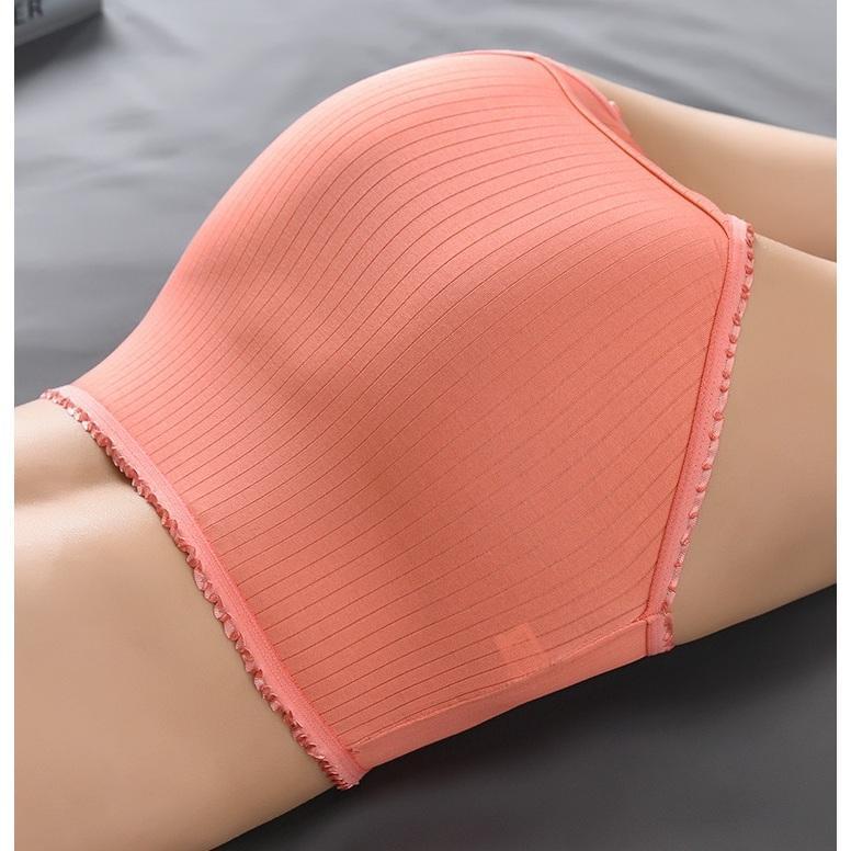 Quần lót nữ CẠP CAO cotton GÂN TĂM VIỀN REN,mềm mịn thoáng khí, thấm hút mồ hôi tốt, vải dày dặn Wo