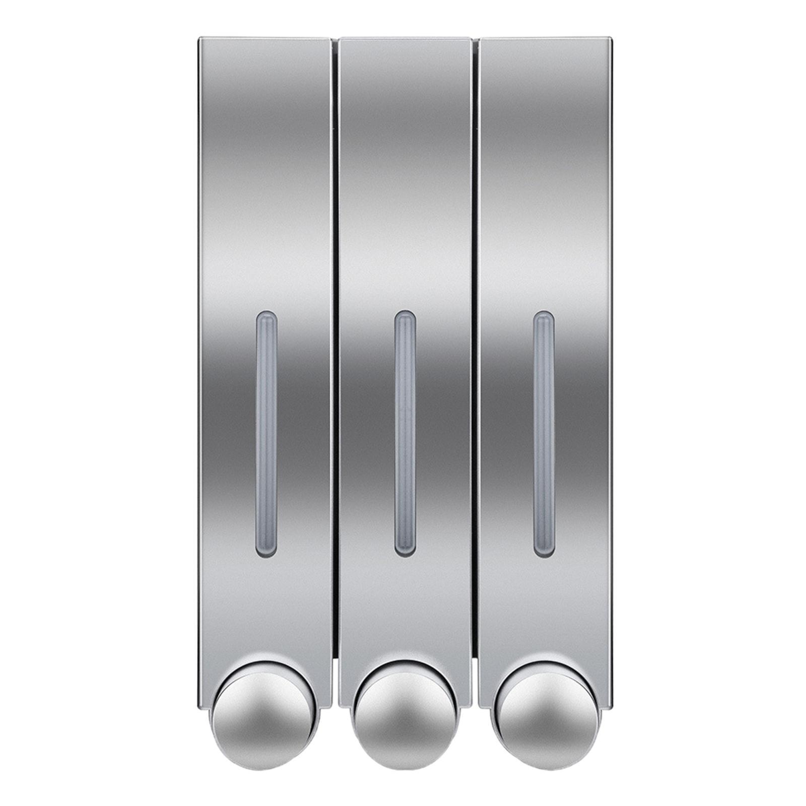 2X Wall Mounted Soap Dispenser Shower Lotion Shampoo Gel Bottle Triple Silver