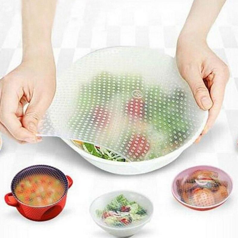 Kitchen Tool Transparent Reusable Silicone Kitchen Food Wrap Seal Bowl Cover Strech Food Fresh Keeping Silicone Wraps Stretch