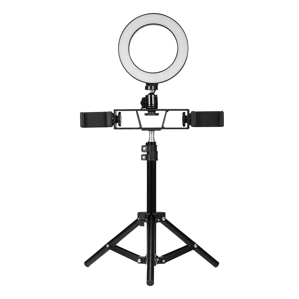 Đèn LED Vòng 6 Inch Để Bàn Có Giá Đỡ Điện Thoại Kép Với Chân Đế 50cm Và Đầu Cắm USB Thay Thế