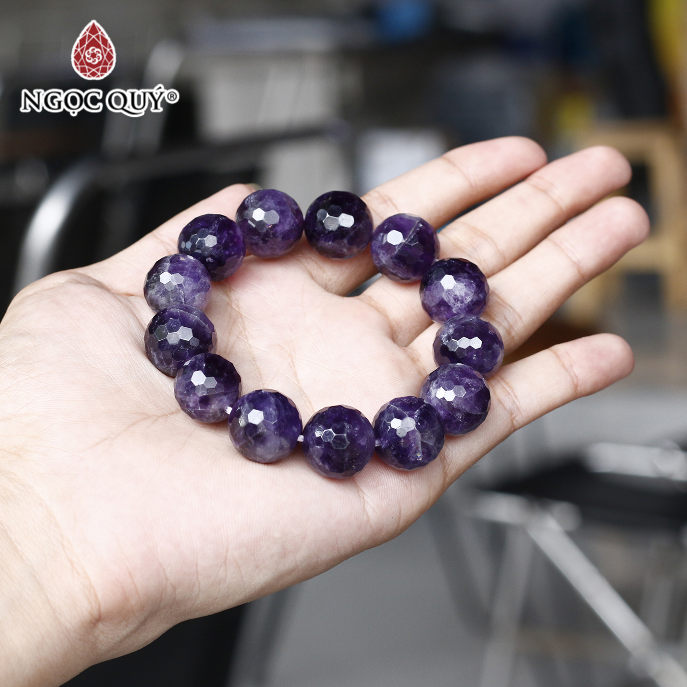 Vòng tay đá thạch anh tím mài giác size hạt 16mm mệnh hỏa. thổ - Ngọc Quý Gemstones