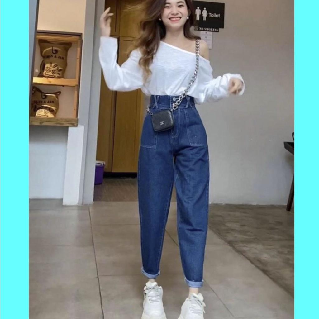 Quần bò baggy nữ, quần jean baggy nữ ,quần jeans nữ cạp cao 3 size S M L hót trean thuydieushop