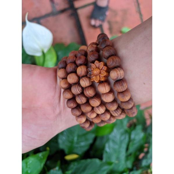 Chuỗi hạt gỗ thơm ngọc am 108 charm mix hoa sen vòng lắc tay nam loại 8 ly