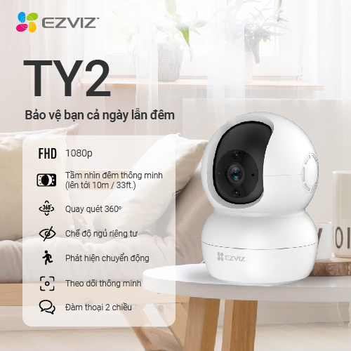 Camera WI-FI EZVIZ TY2 Trong Nhà, Quay 360 Độ, FHD 1080P, Đàm Thoại 2 Chiều--Hàng Chính Hãng