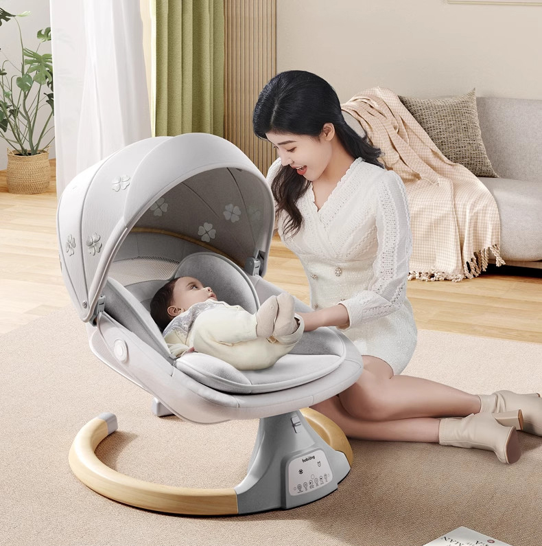 Nôi điện tự động BobiLong PHIÊN BẢN CAO CẤP 4in1 cho bé với 3 tư thế nằm 175 độ, kết nối Bluetooth, đồ chơi, bàn ăn,mùng