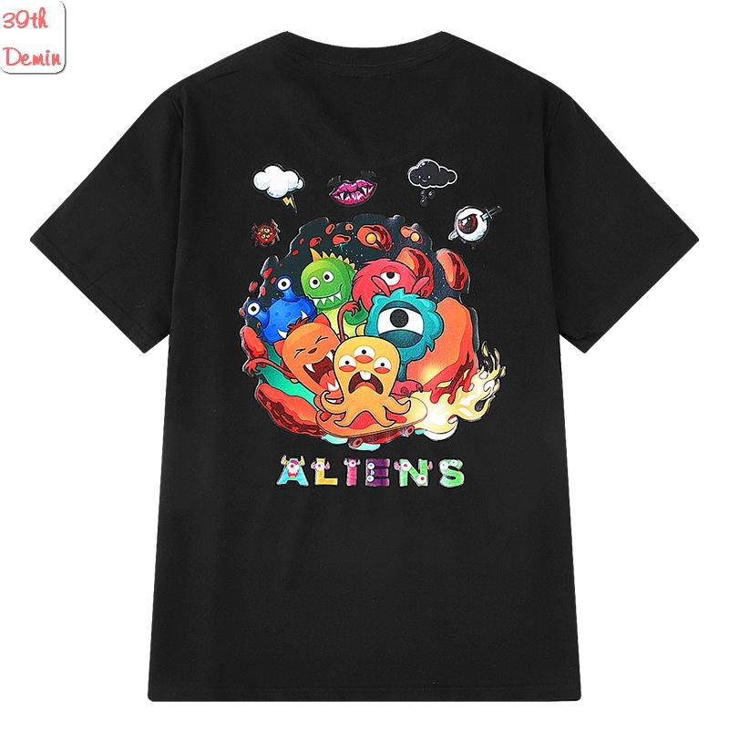 Áo thun tay lỡ NELLY COTTON dáng unisex NAM NỮ form châu á in hình Graffiti ALIENS phong cách Hàn Quốc