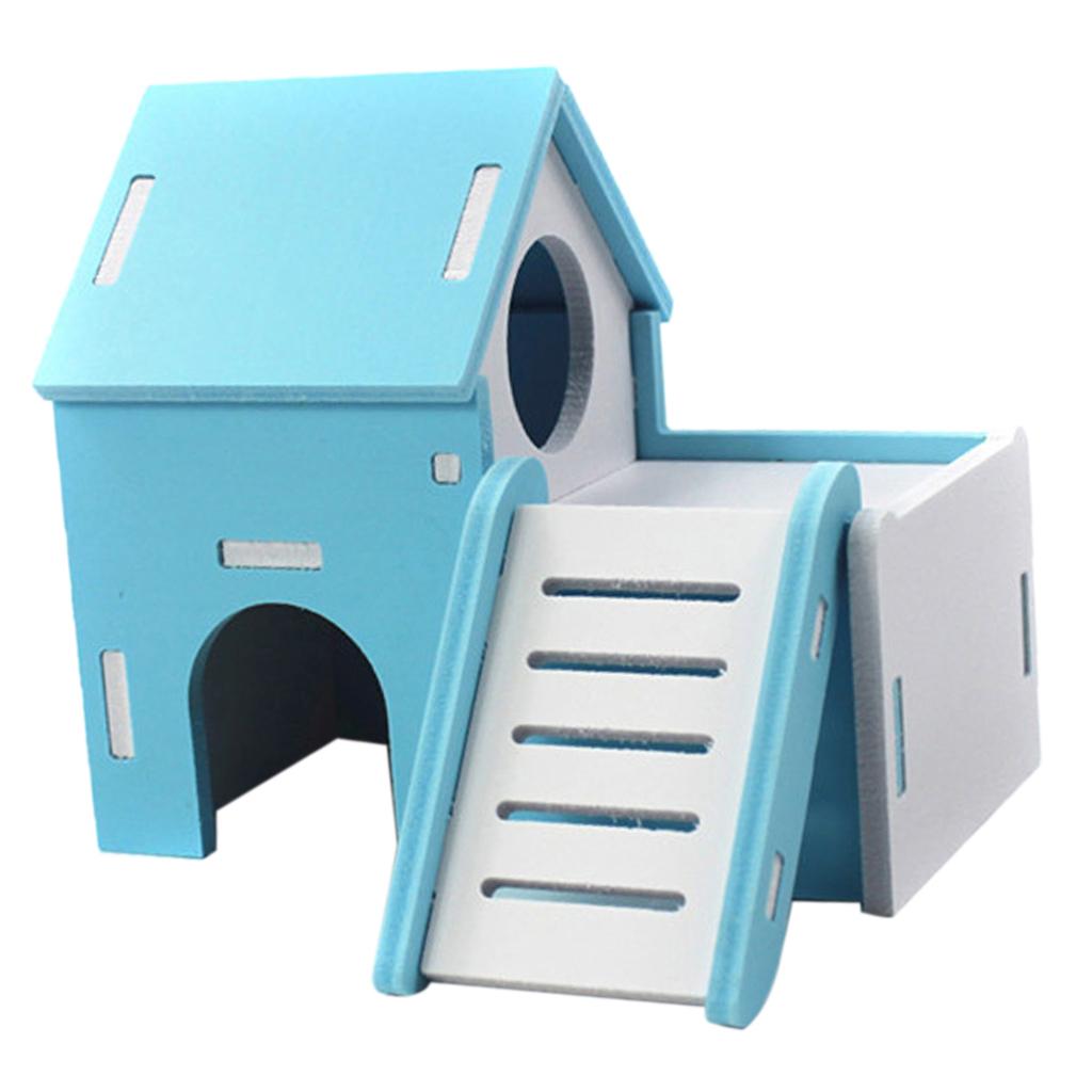 Small Pet House Hamster Mouse Wooden Hut Exercise Funny Nest Toy Blue