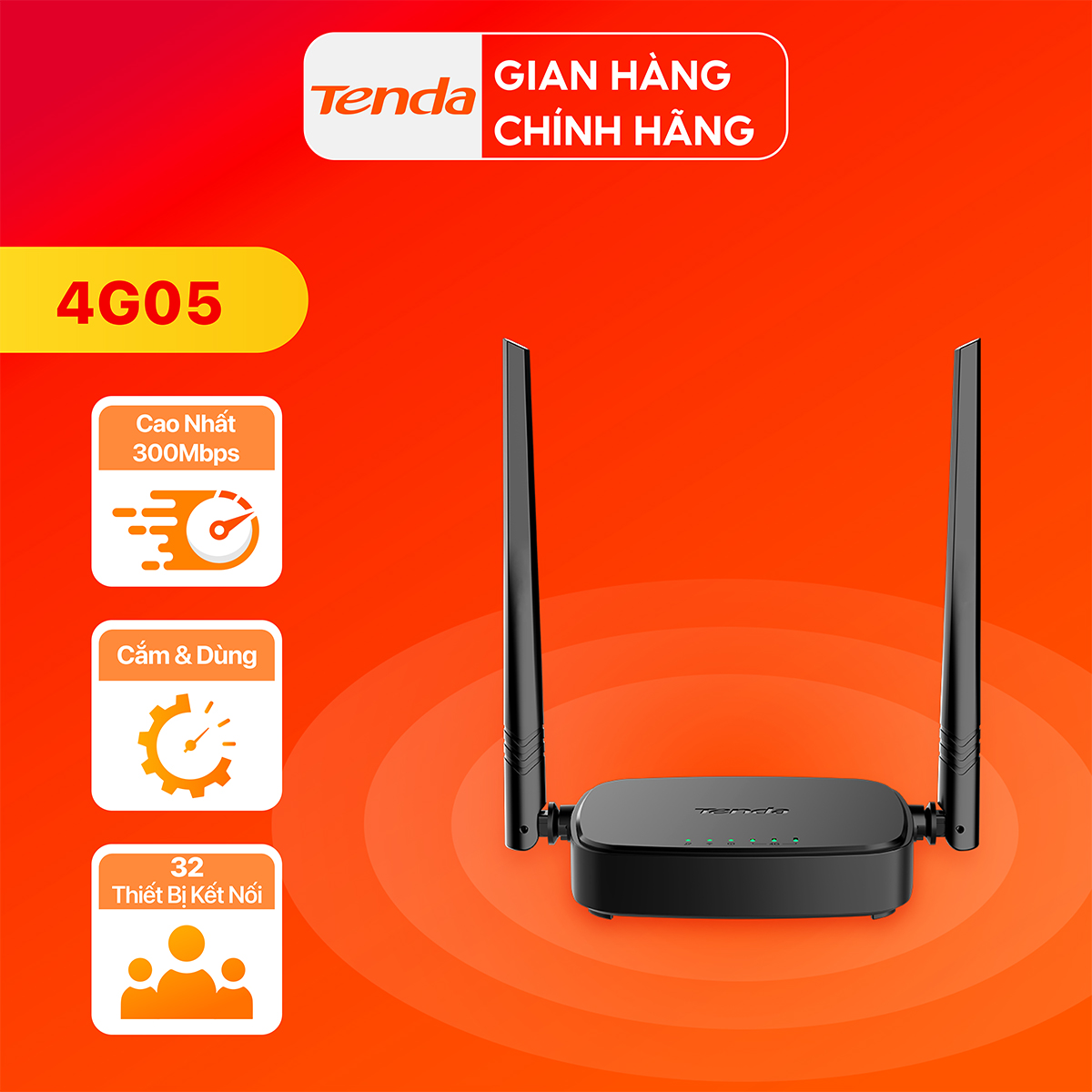 Tenda Bộ phát Wifi 2.4Ghz di động dùng sim 4G LTE 4G05 - Hàng chính hãng