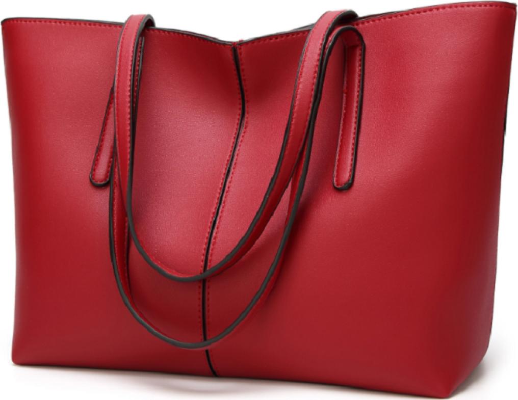 Women's large capacity Pu Leather Tote handbag solid Simple Shoulder bag