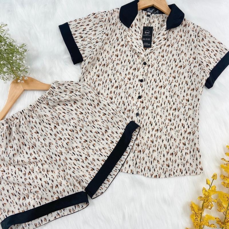 Đồ bộ mặc nhà nữ Pyjama lụa Mango VILADY - B132 kiểu quần đùi tay cộc mặc hè thoáng mát, họa tiết hình con sóc dễ thương