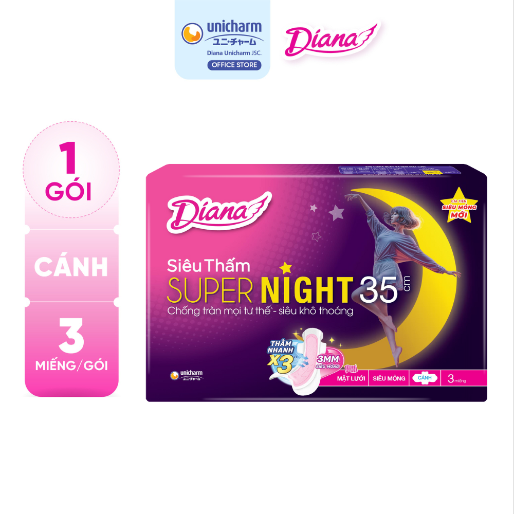 Combo 6 Băng Vệ Sinh Diana Super Night 35Cm Gói 3 Miếng