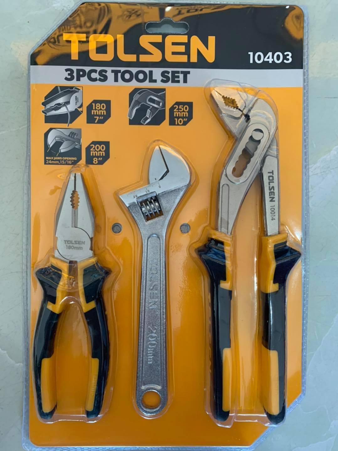 BỘ DỤNG CỤ 3 MÓN KỀM RĂNG KỀM MỎ QUẠ MỎ LẾT CÁN TRƠN TOLSEN 10403 - HÀNG CHÍNH HÃNG