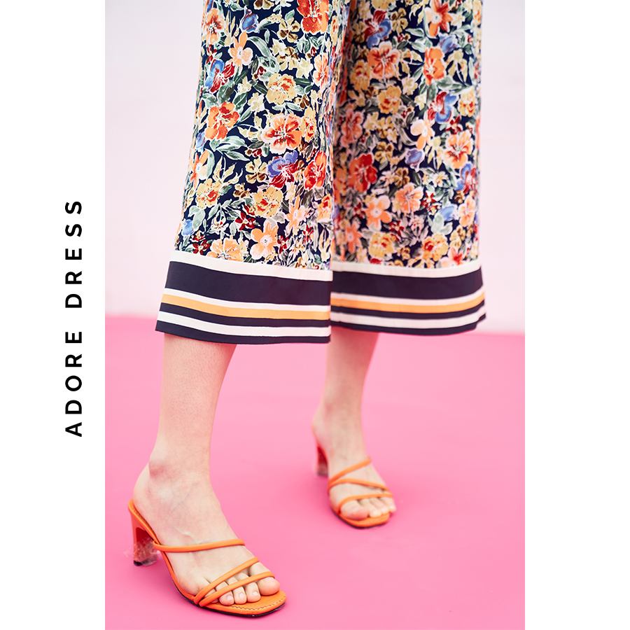 Midi/ maxi jumpsuits lụa navy hoa nhỡ phối gối lửng 311JS2003 ADORE DRESS