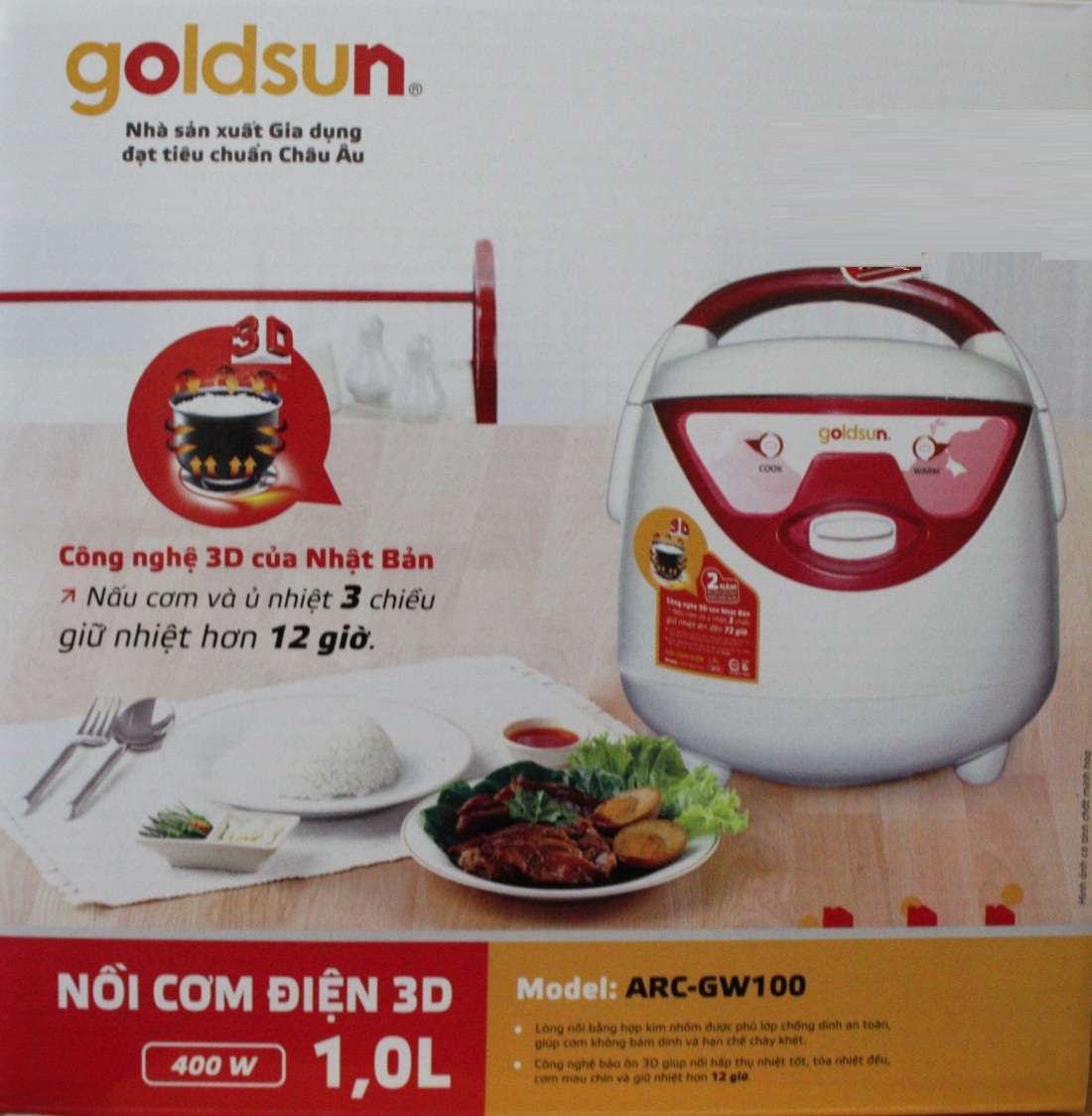 Nồi Cơm Điện Mini Thân Nhựa Nắp Gài Ủ 3D Goldsun ARC-GW100 (1 lít) - Chính Hãng