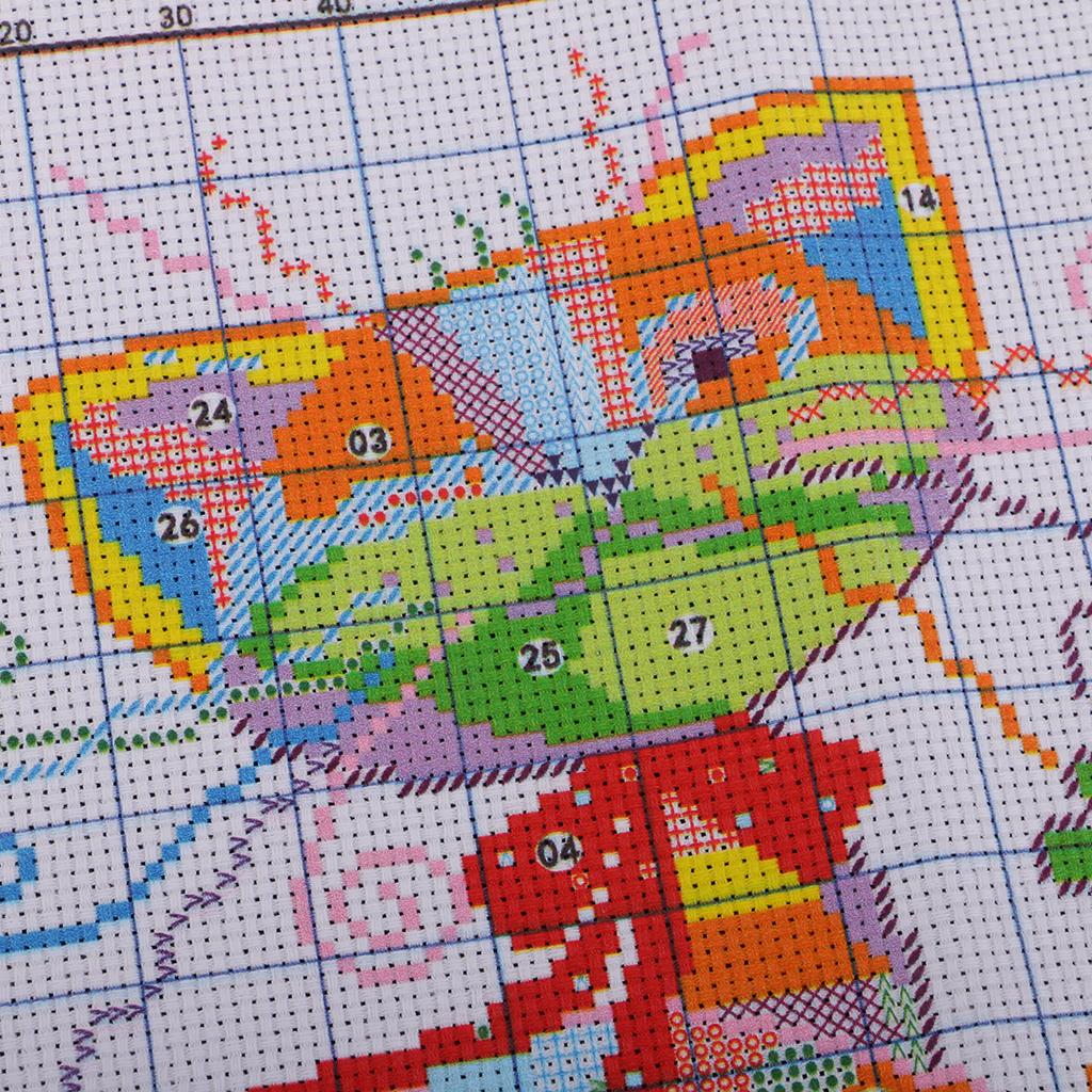 Colorful Cat Pattern Stamped Cross Stitch Kit Chart DIY Needlecaft for Beginners Adults Kids