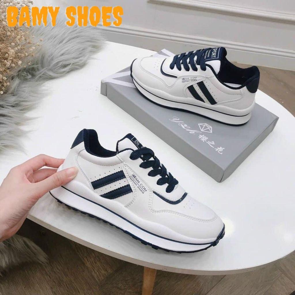 Giày Thể Thao Nữ Chạy Bộ Trắng Phản Quang phối 2 Sọc kẻ Siêu Nhẹ Kiểu Dáng Nhẹ Nhàng, Êm Chân