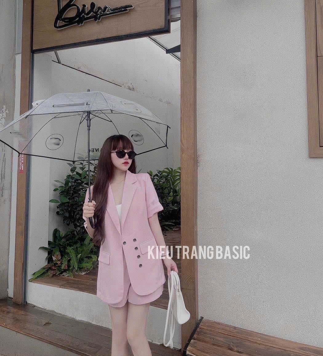 ÁO KHOÁC BLAZER / VEST NỮ PASTEL TAY LỬNG RỘNG SUÔNG TRƠN + QUẦN NGẮN GIẢ VÁY LƯNG CAO ỐNG RỘNG SHORTS + ÁO DÂY CROPTOP ĐI TIỆC ĐI LÀM CÔNG SỞ ĐI CHƠI DẠO PHỐ