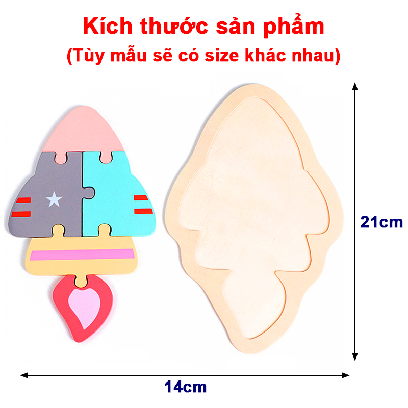 Tranh ghép gỗ 3D cao cấp mẫu mới chủ đề động vật và phương tiện giao thông đủ mà sắc cho bé 0-3 tuổi – DC034