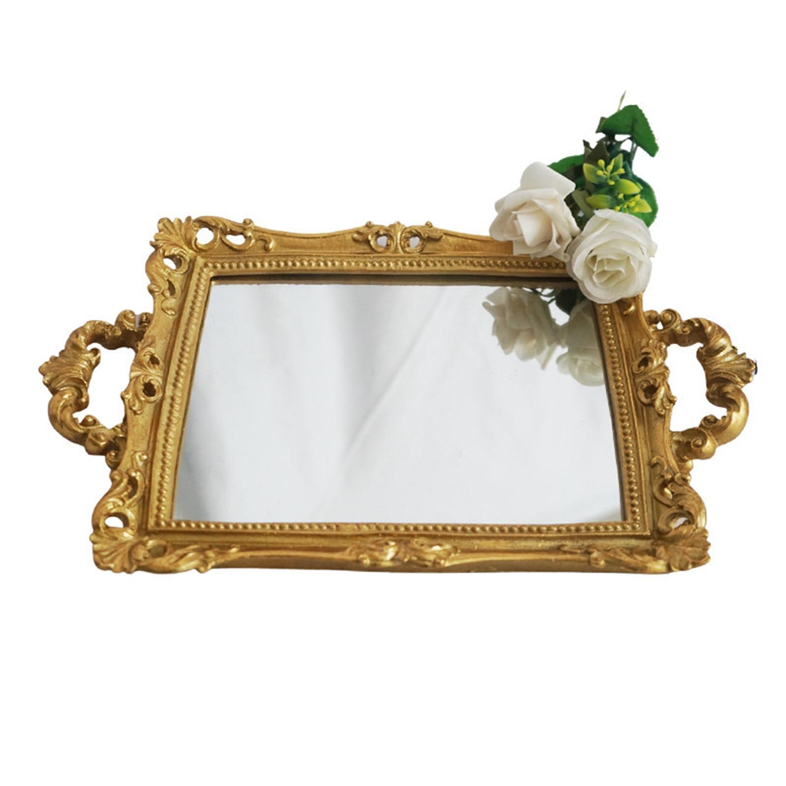 Ornate Vanity Mirror Tray Makeup Organizer Cosmetic Perfume Storage Rectangle Vanity Tray Jewelry Display Multipurpose Home Decoration