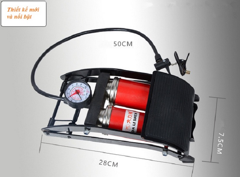 Combo Bơm hơi đạp chân 2 Pitton kèm Đồng hồ điện tử đo áp suất lốp xe chuyên dụng cho ô tô xe máy