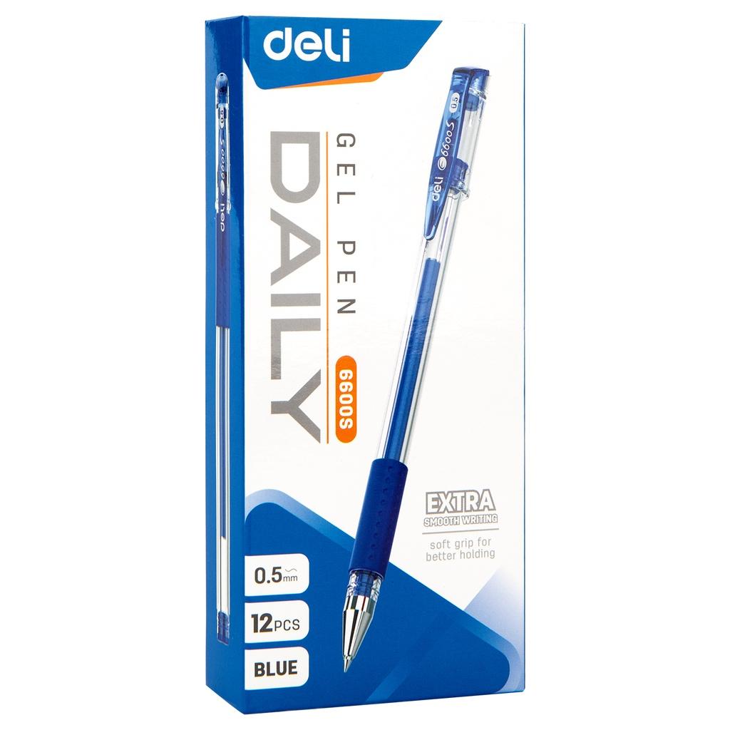 Bút gel nắp đậy 0.5mm Deli - viết được lên tới 400mm - Xanh/ đỏ / đen - E6600S