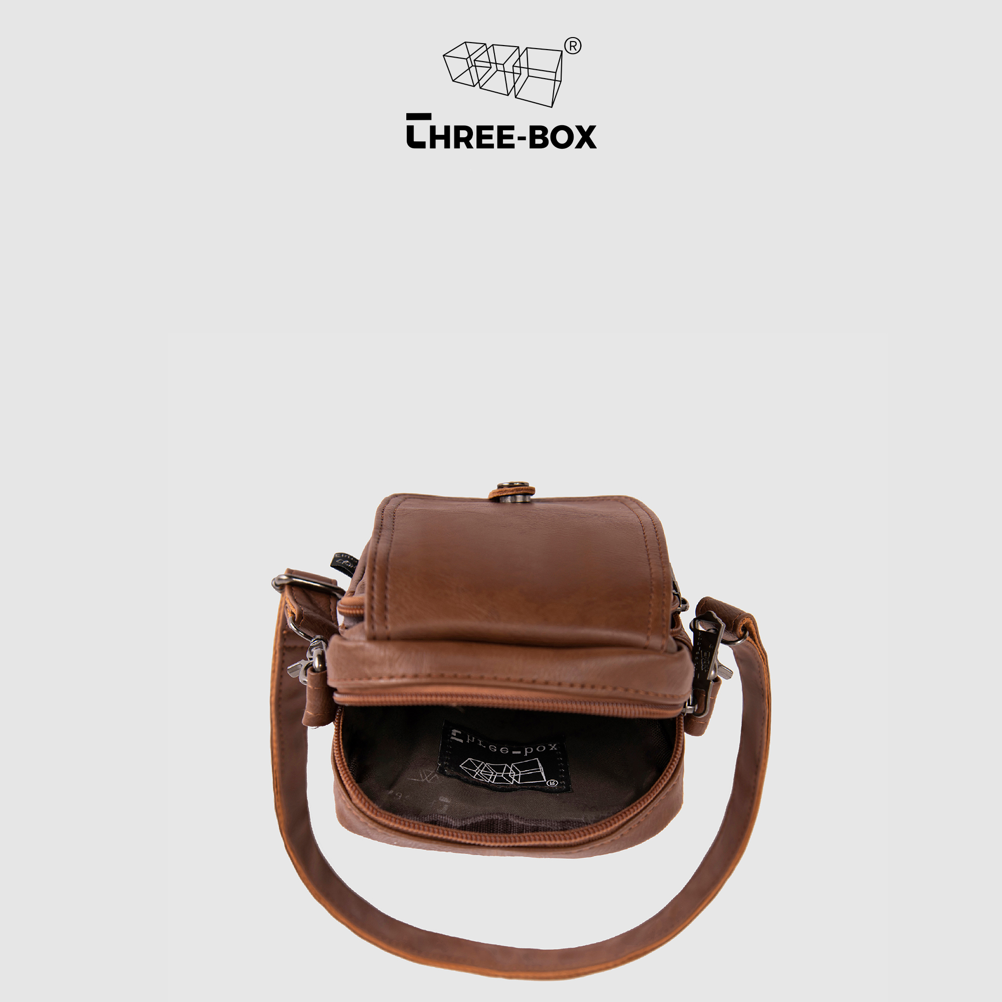 Túi da đeo chéo Unisex Three-Box túi chính hãng túi da dựng điện thoại | MS6377