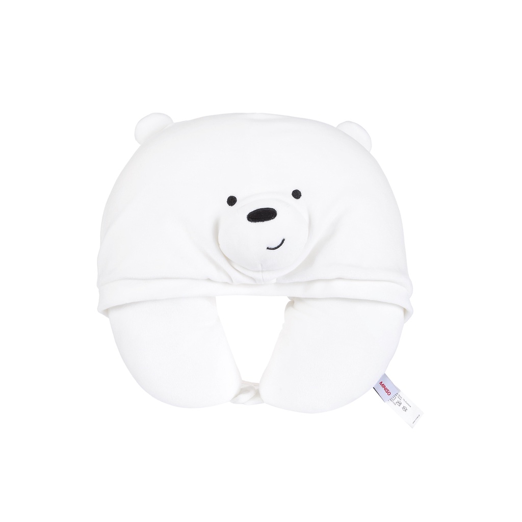 Gối kê cổ chữ U liền nón hình gấu We Bare Bears (Ice Bear) Miniso ngồi văn phòng chống mỏi cổ gáy, giữ ấm đầu