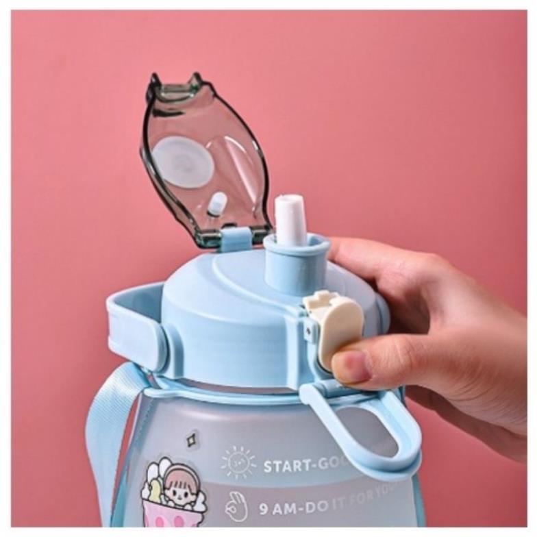 Bình Đựng Nước 1.3L Dễ Thương Có Vạch Báo Giờ Uống Nước