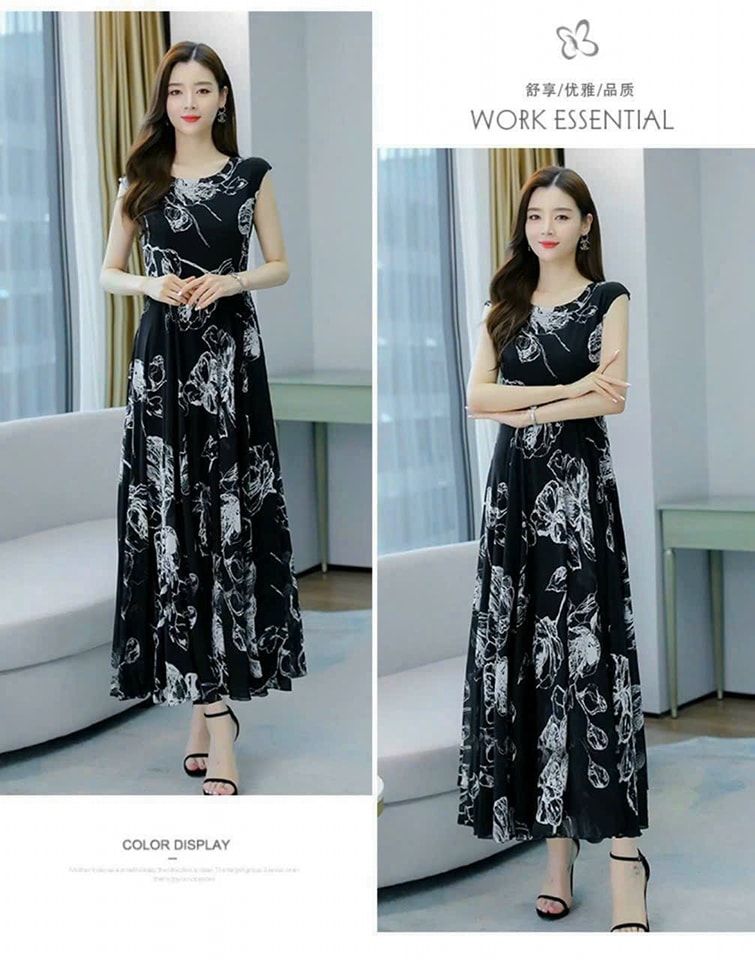 ĐẦM  XÒE DÁNG DÀI HỌA TIẾT HOA CAO CẤP (HÀNG NHẬP)