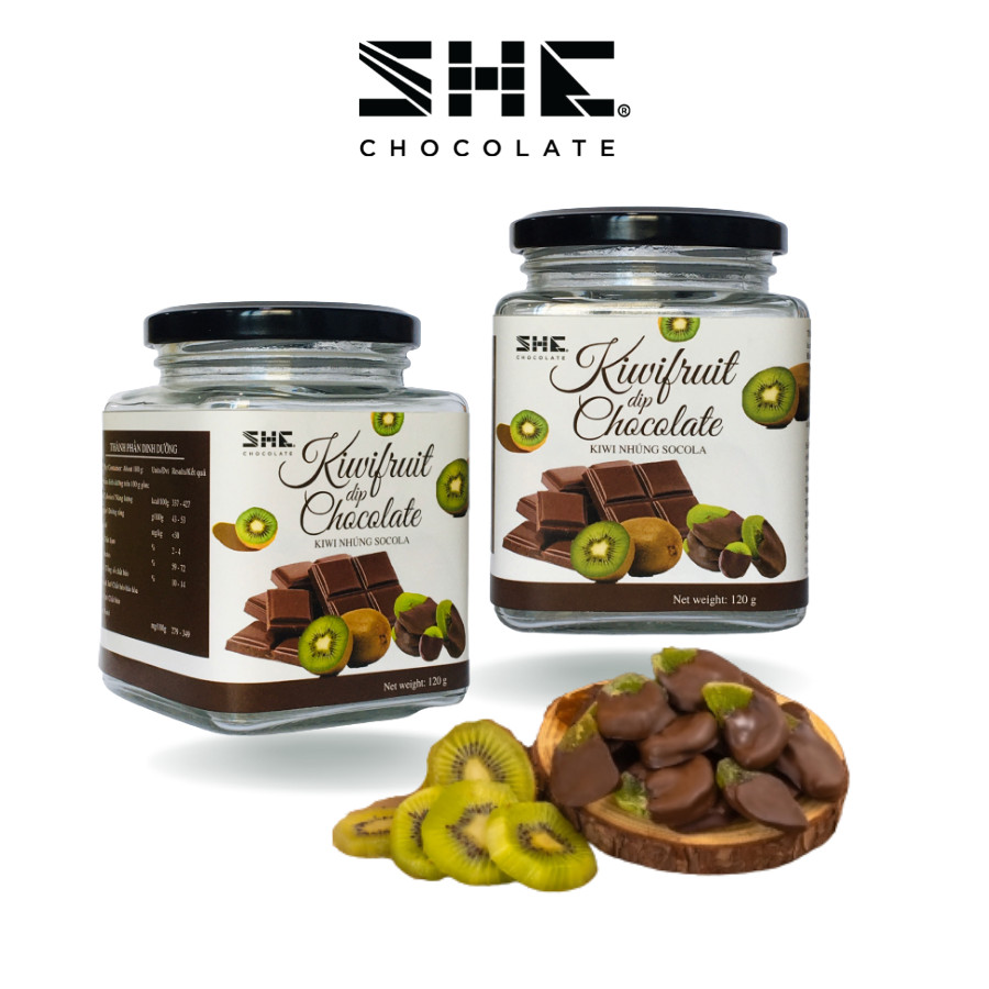 Combo 2 hũ Kiwi nhúng Socola - SHE Chocolate - Hũ 120g -  Hương vị đa dạng, bổ sung năng lượng, tốt cho sức khỏe. Quà tặng người thân, dịp lễ, thích hợp ăn vặt