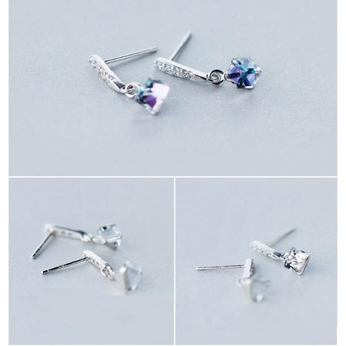 Khuyên tai bạc Ý s925 đá vuông lấp lánh E1916 - AROCH Jewelry