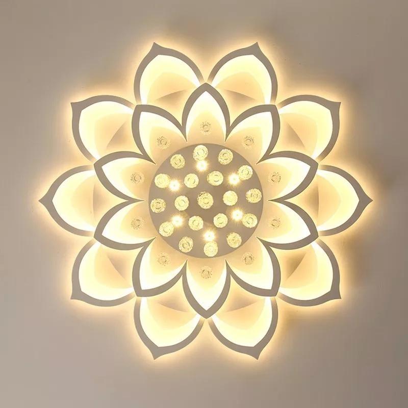 Đèn ốp trần led 3 màu mica, pha lê hình hoa sen MO-9005, MO-9006, MO-9007