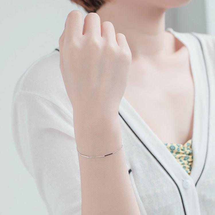 Vòng tay nữ bạc ý s925 thanh bạc so le sáng bóng siêu sang chảnh S3260 - AROCH Jewelry