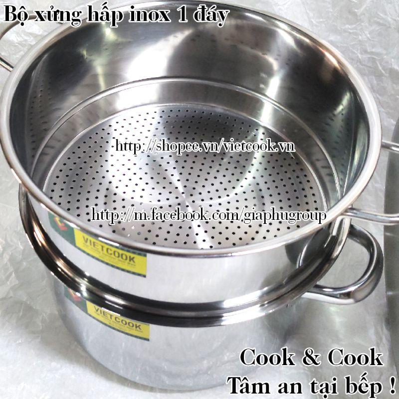 Bộ xửng hấp inox 2 tầng đáy từ size 24, 26, 28, 30, 32 cm chõ hấp thực phẩm đồ xôi inox